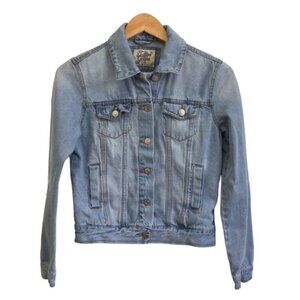 Denim jacket Tattoo distressed denim stretch light blue casual western Small